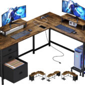 GIKPAL L Shaped Computer Desk, Reversible Gaming Desk with Drawers, Corner Desk with Storage Shelves & Monitor Stand, Home