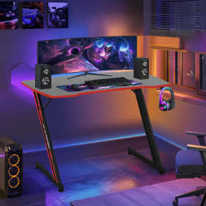 NiamVelo 47 inch Gaming Desk, Z-Shaped PC Computer Table Ergonomic Gamer Workstation with Headphone Hook for Home Office, Red