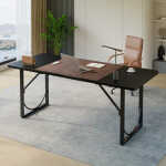 Pinmoco 63" Executive Desk, Lager Writing Desk with Metal Frame, Home and Office, Black with Walnut