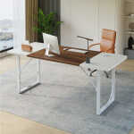 Pinmoco 63" Executive Desk, Lager Writing Desk with Metal Frame, Home and Office, Black with Walnut
