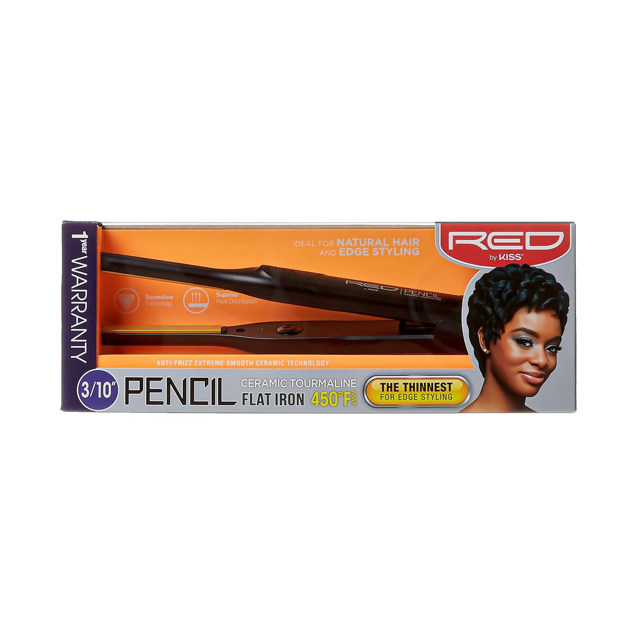 RED By KISS 0.3 Inch Pencil Flat Iron with Ceramic Tourmaline, Hair Straightener for Thin and Short Hair Edge Styling, Even Heat