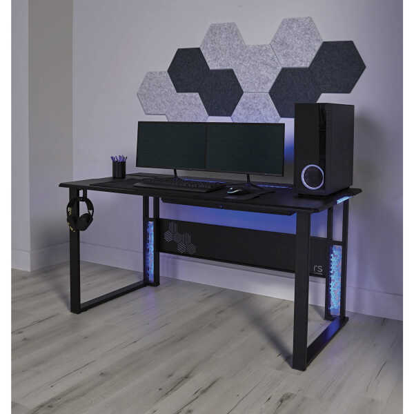 RS Gaming&trade Gaming Computer Desk RGB with 10 Acoustic Panels, Black