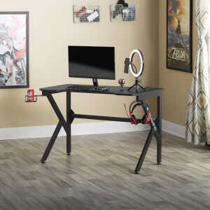 Studio Designs Saga Black Metal Gaming Desk with Cup Holder