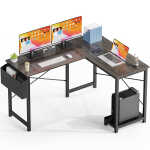 CONCETTA 49 Inch Modern L Shaped Computer Desk with Lower Storage Shelf & Side Bag, Two-Way Convertible Corner Gaming Table for