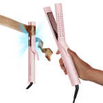 TYMO 360&deg Airflow Curling Iron, Flat Iron Hair Straightener and Curler 2 in 1, 5 Temps & Dual Voltage, 1.25 Inch, Pink