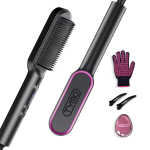 TYMO Ring Hair Straightener Brush, Flat Iron Comb, 5 Temp Settings & 20s Fast Heating, Dual Voltage, Gold