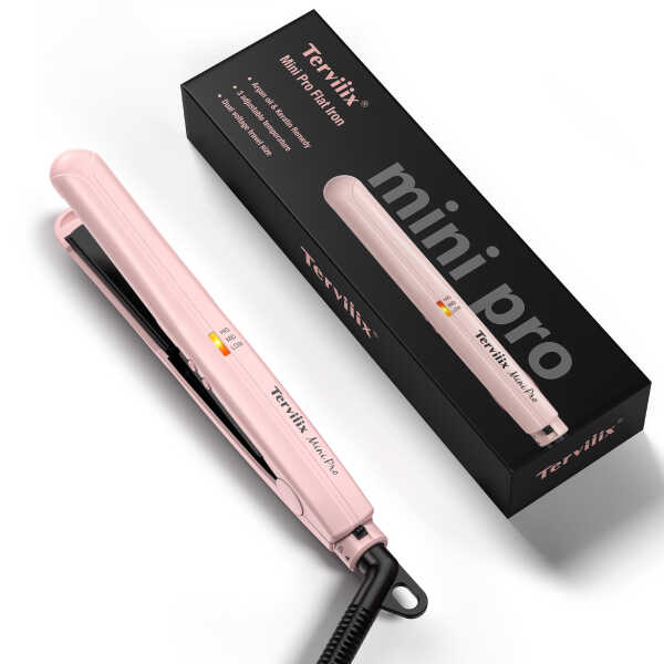 Terviiix 1/2'' Travel Hair Straightener for Heat Adjustable, Mini Portable Ceramic Flat Iron, Black