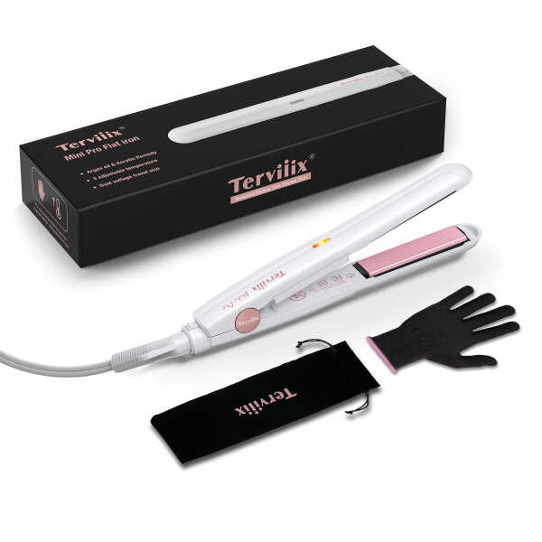 Terviiix 1/2'' Travel Hair Straightener for Heat Adjustable, Mini Portable Ceramic Flat Iron, Black