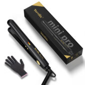 Terviiix 1/2'' Travel Hair Straightener for Heat Adjustable, Mini Portable Ceramic Flat Iron, Black