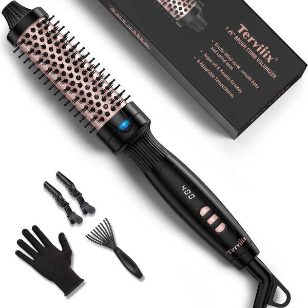 Terviiix 1.5" Thermal Brush, Ceramic Tourmaline Ionic Hair Curling Wand