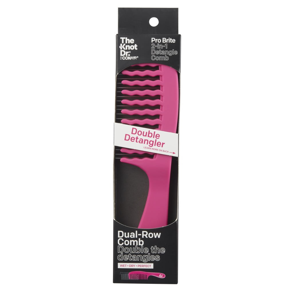 The Knot Dr. for Conair Double Detangler All Purpose Comb with Removable Metal Teeth, Pink