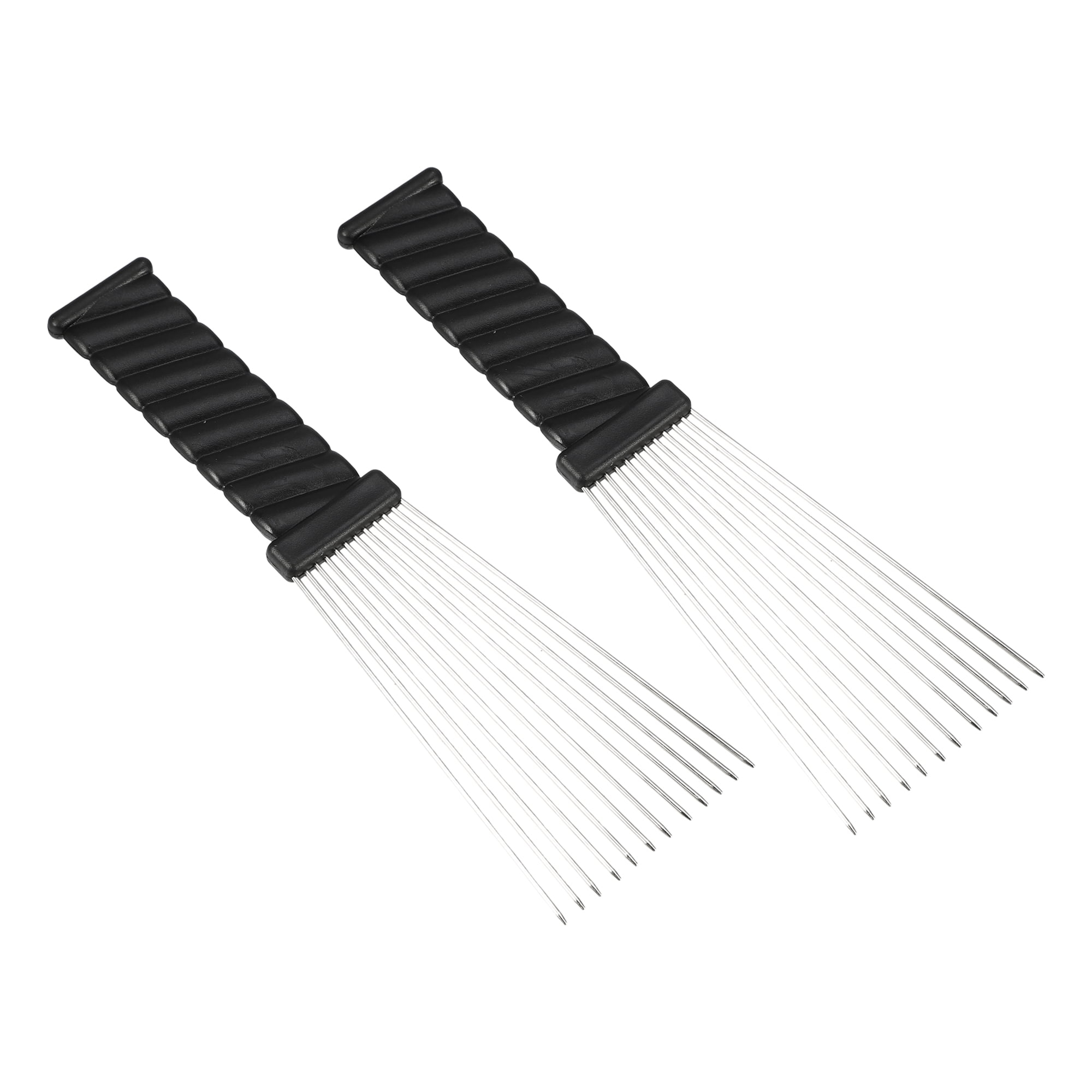 Unique Bargains 2Pcs Metal Hair Pick Afro Comb for Curly Hair Afro Picks Hairdressing Styling Tool Black 9.05"x2.75"