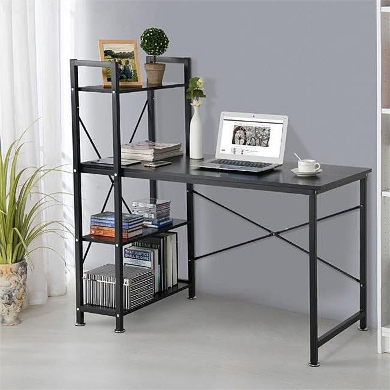 Utopia Alley Computer Desk with Shelves - 47-inch Black Metal Desk with 4-Tier Storage Bookshelves, Rustic Brown & Black Black
