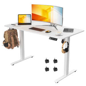 VVENACE Electric Standing Desk Height Adjustable Desk 48 x 24 inch 4 Memory Height Stand up Desk for Home Office, White