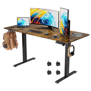 VVENACE Electric Standing Desk Height Adjustable Desk 55 x 24 inch 4 Memory Height Stand up Desk for Home Office, Brown