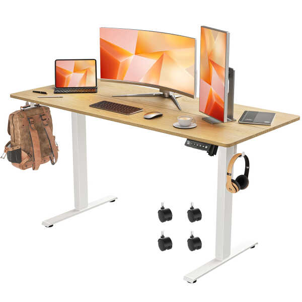 VVENACE Electric Standing Desk Height Adjustable Desk 48 x 24 inch 4 Memory Height Stand up Desk for Home Office, White
