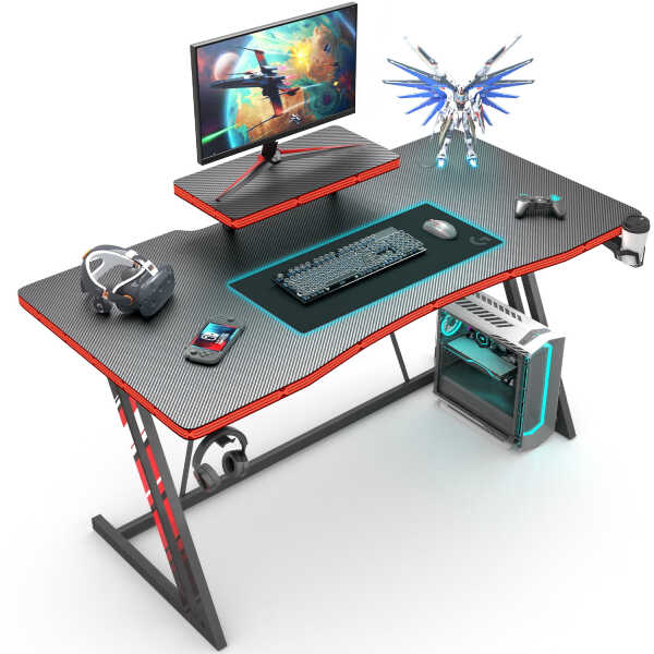 Vineego 47 inch Gaming Desk Computer Desk with Monitor Stand and Cup Holder, Black