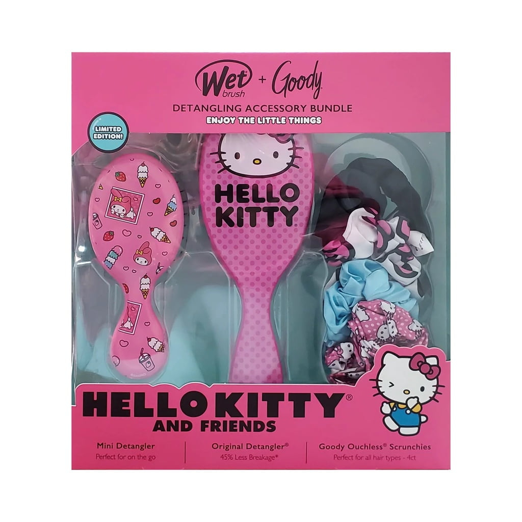 Wet Brush Hello Kitty Womens Girls Hair Detangler Brush Set And Scrunchies