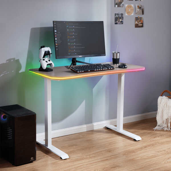 X Rocker Oka Adult Gaming Desk with RGB Lighting, White/Light Wood