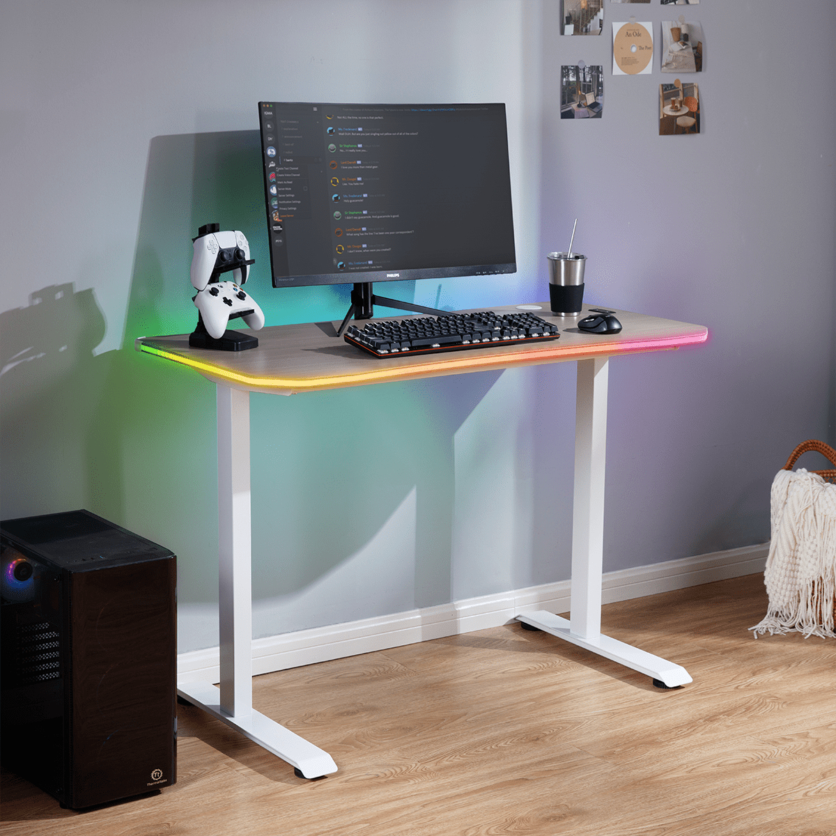 X Rocker Oka Adult Gaming Desk with RGB Lighting, White/Light Wood