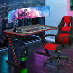 YRLLENSDAN Gaming Collection Z-Shaped Desk with Headphone Hook and Adjustable Feet, Blue
