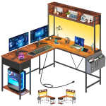 Yoobure 55 inch L Shaped Desk with Power Outlet and LED lights&65292Corner Gaming Desk with Storage Shelf&65292Computer Desk L
