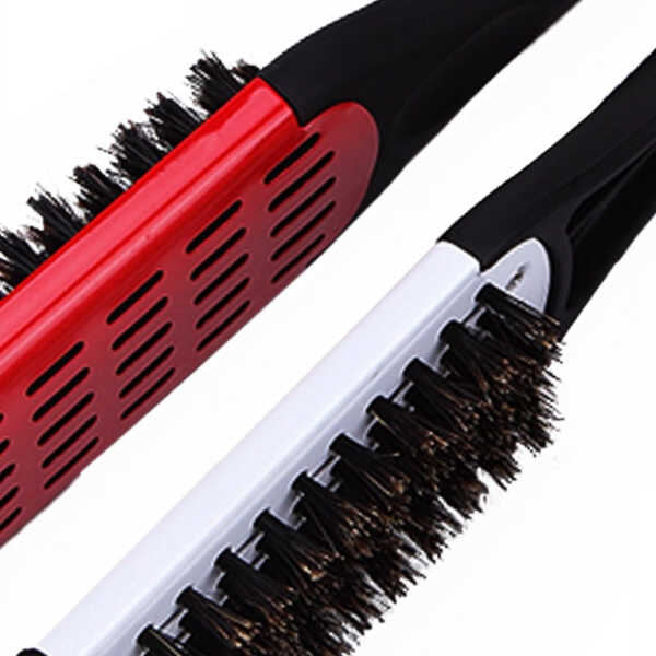 SHELLTON Hair Straightener Brush, Anti-static Dual-Brush Comb, Professional V-Shaped Clamp Styling Comb Tool for Home and
