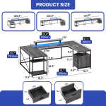 Wooflex Reversible U-Shaped Desk with Monitor Stand, Power Outlets & LED Lights, L-Shaped and Long Home Office Desk with Drawers