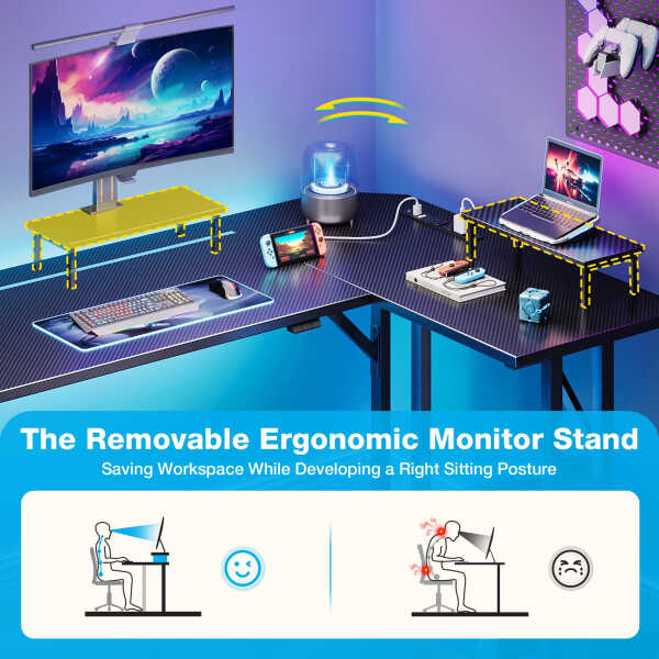 51 inch Gaming Desk with LED Lights & Power Outlet, Gaming Table with Movable Monitort Shelf Kids Desk Gift for Boys Men, Home