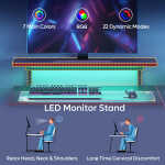 Pinmoco 42" Reversible L-Shaped Gaming Desk with Monitor Stand, LED Lights& Headset Hooks, Home Office, Carbon Fiber Black