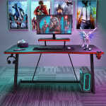 Vineego 47 inch Gaming Desk Computer Desk with Monitor Stand and Cup Holder, Black
