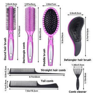 Abaima 7 Pcs Hair Brush and Comb Set Round Brush Paddle Brush Detangle Hair Brush and Combs Wet Dry Brush for Women Men Hair