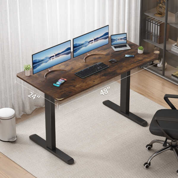 AIMEZO Electric Standing Desk, 48 x 24 inch Adjustable Height Desk with Whole-Piece Tabletop, Stand up Desk for Home Office