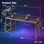 Bestier 61" Reversible Gaming Desk with PC Shelf Computer Desk with LED Light Carbon Fiber