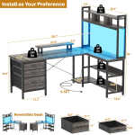 iSunirm L Shaped Gaming Desk with Storage, Computer Gaming Desk with LED Lights & Hutch, Reversible Computer Desk with Power