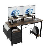 Furnibear Computer Desk with Drawer and Power Outlets, 47" Office Desk with 2 Monitor Stands and Fabric File Cabinet for Home