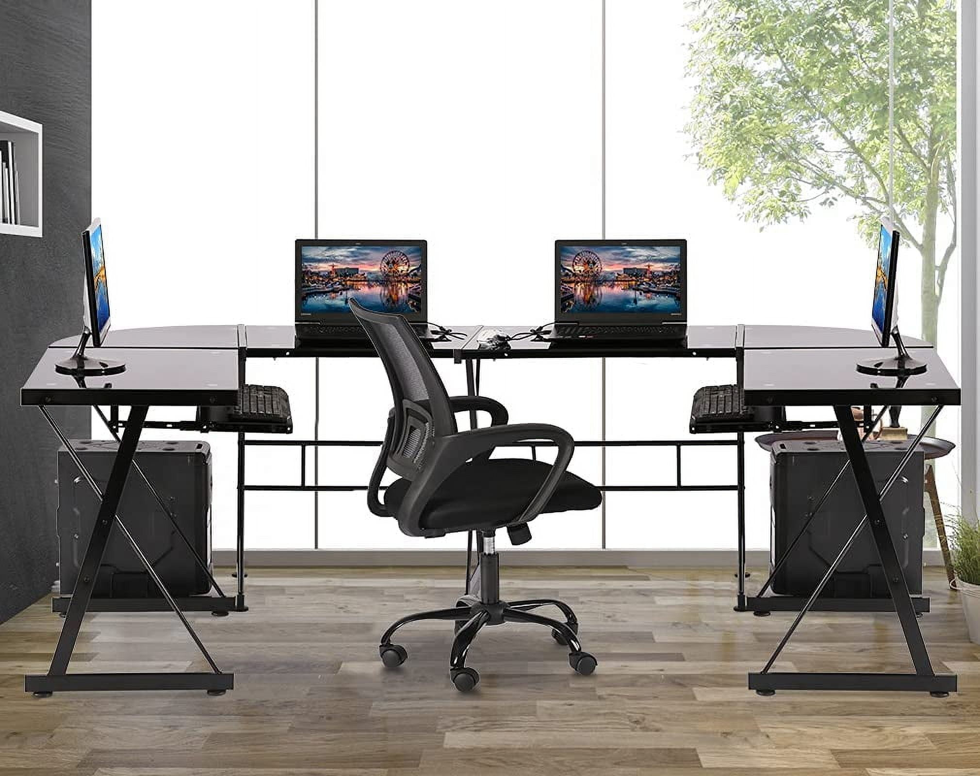 BestOffice Modern Easy Assembly L Shape Desk with Keyboard, Black