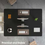 Pinmoco 63" Executive Desk, Lager Writing Desk with Metal Frame, Home and Office, Black with Walnut