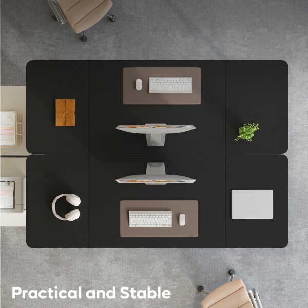 Pinmoco 63" Executive Desk, Lager Writing Desk with Metal Frame, Home and Office, Black with Walnut