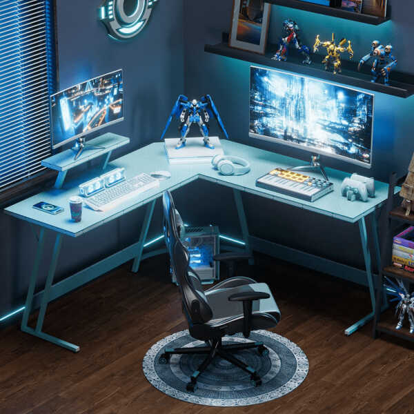 Homall L-Shaped Gaming Desk 51.2 Inches Corner Office Desk with Removable Monitor Riser, Black
