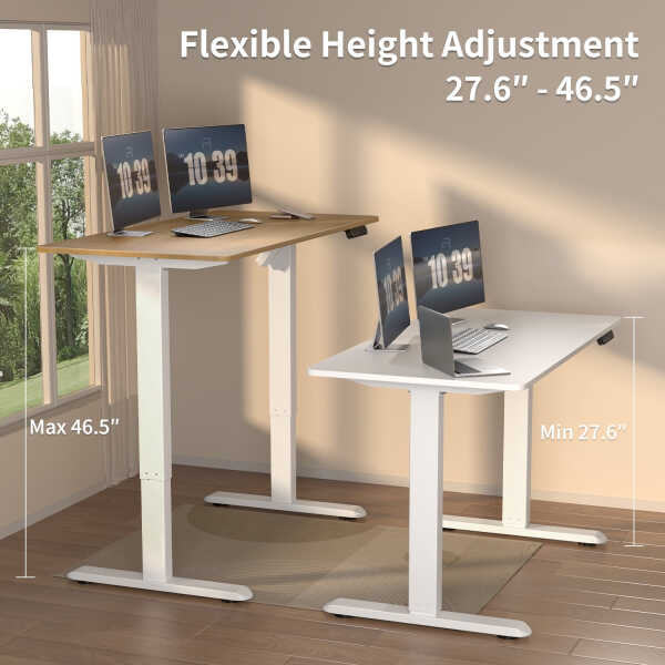 AIMEZO Electric Standing Desk, 48 x 24 inch Adjustable Height Desk with Whole-Piece Tabletop, Stand up Desk for Home Office