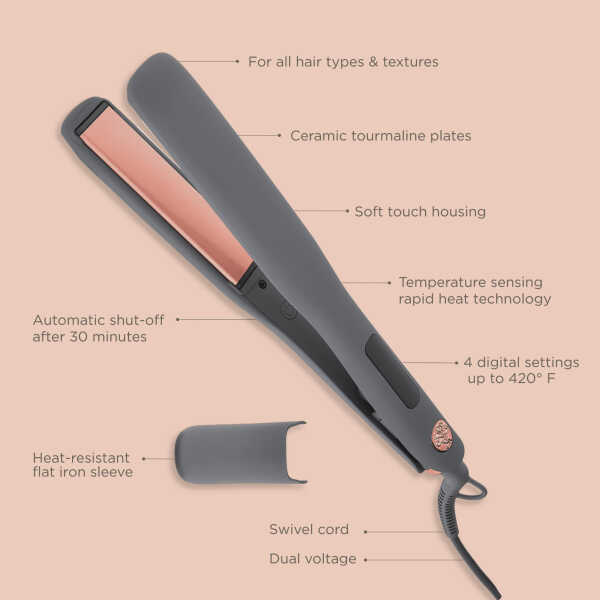 Hairitage Hair Tools Set: 1" Ceramic Tourmaline Hair Straightner / Flat Iron, Play It Cool Argan Oil Heat Protectant Spray, and