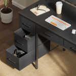 Greenstell 39" Computer Desk with Built-in Outlets & LED, 5-Drawer Office Desk with Monitor Stand, White