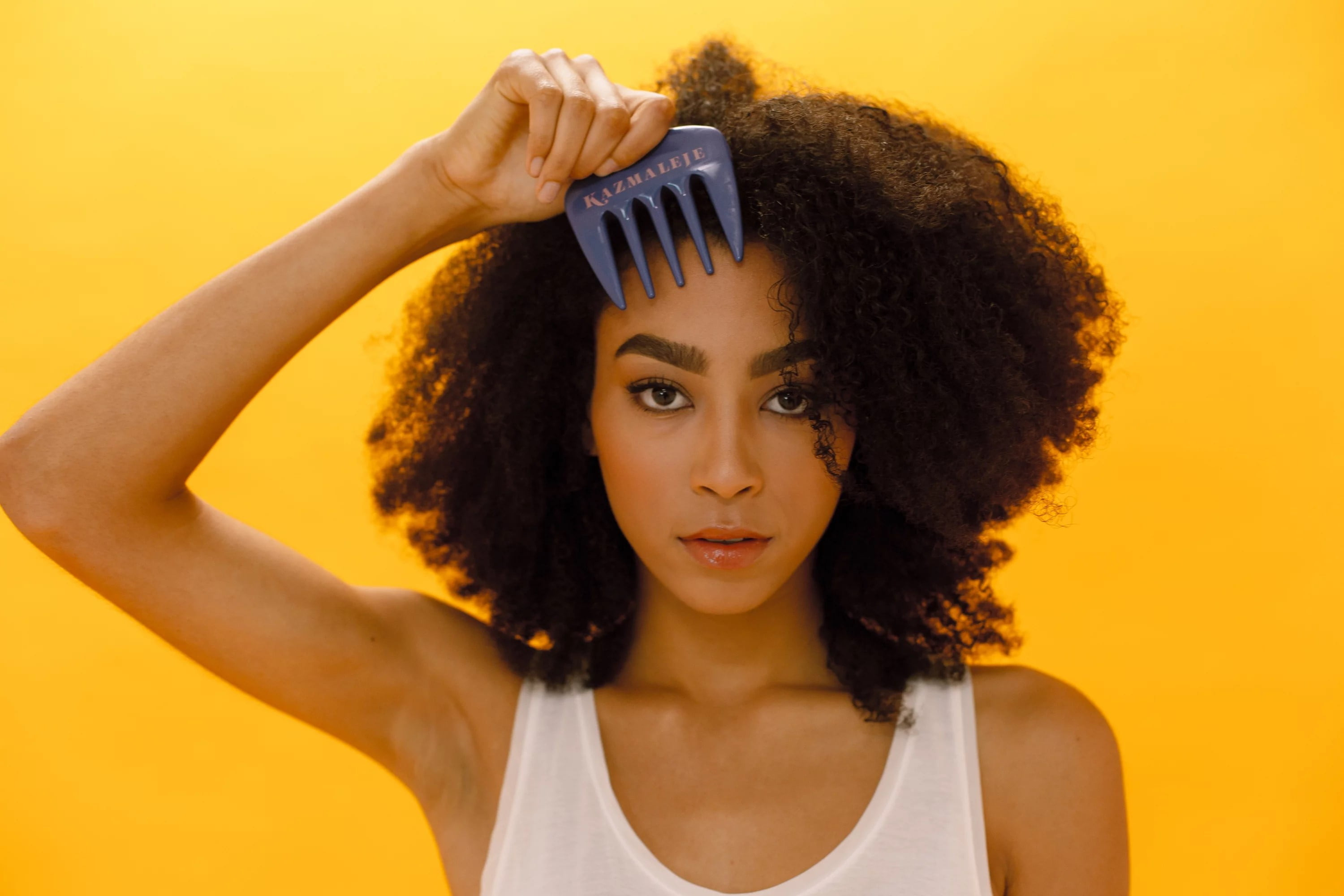 KAZMALEJE Kurls Plus Wide Tooth Pick Hair Comb, Cobalt