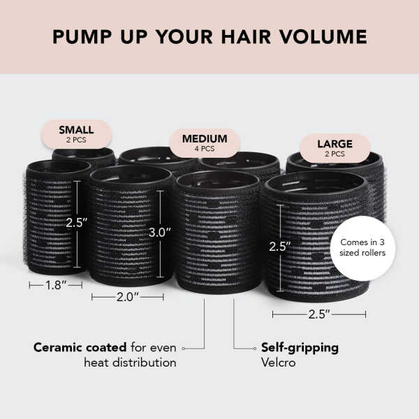 Kitsch Ceramic Thermal Compact 8-Piece Hair Rollers, Black