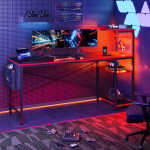 Bestier 61" Reversible Gaming Desk with PC Shelf Computer Desk with LED Light Carbon Fiber