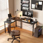 GTRACING L-Shaped Gaming Desk with RGB Light and Removable Storage Stands, Black