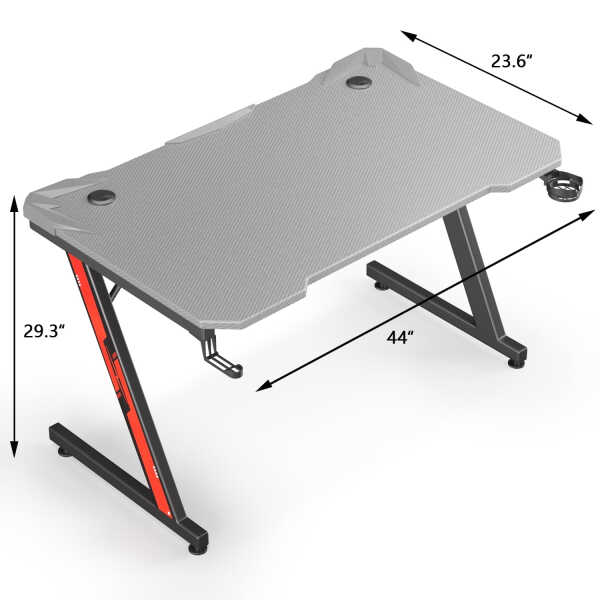 Homall 44 Inches Z-Shaped Gaming Desk Carbon Fiber Surface Desk with Cup Holder & Headphone Hook, Black