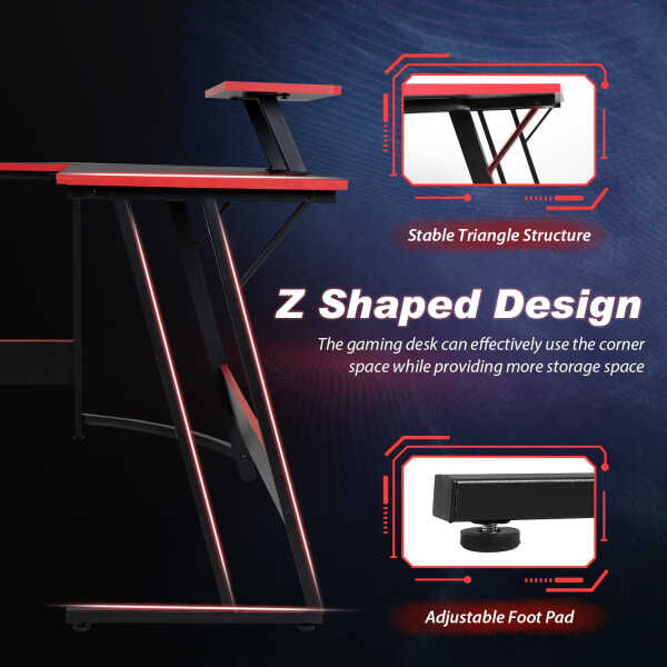 PayLessHere L Shaped Desk Corner Gaming Desk Computer Desk for Adults,Black,29"H