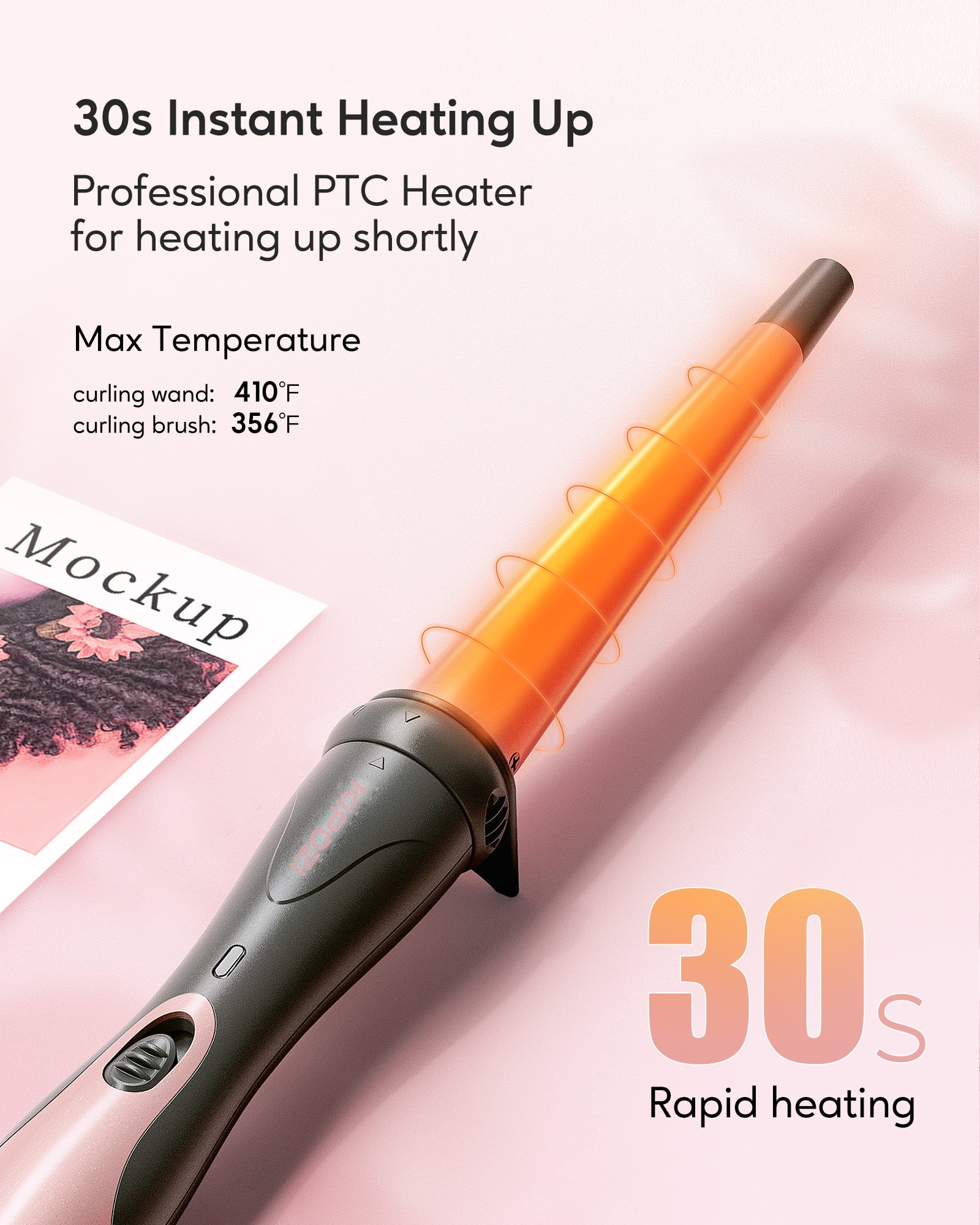 KIPOZI 5 in 1 Curling Iron Wand Set Hair Wand, Instant Heating, with 4 Ceramic Barrels and 1 Curling Iron Brush